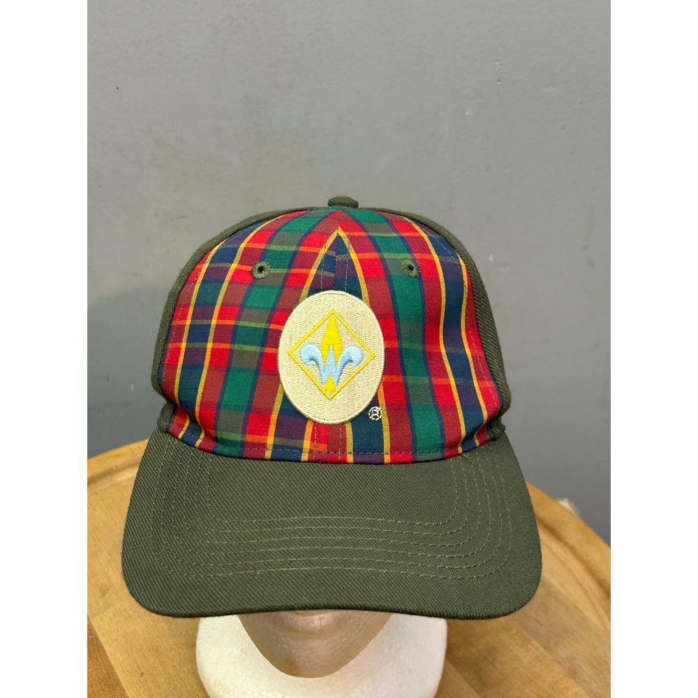 BSA Webelos‎ Uniform Hat Mens M/L Green Plaid Patch Cap Flex Fit Scouting Hat